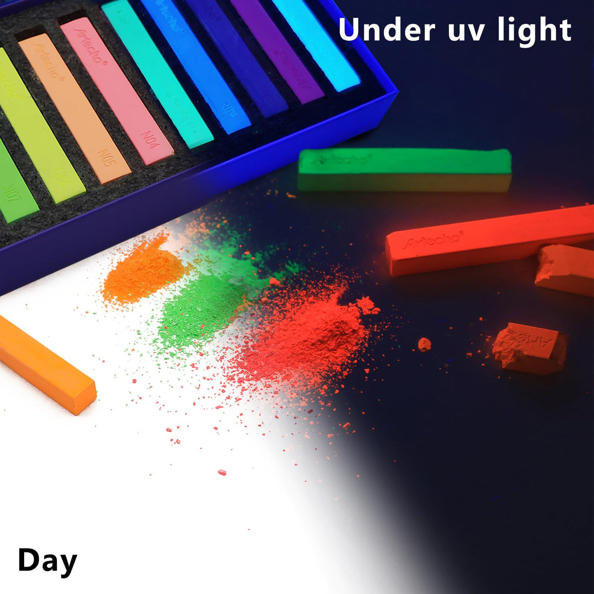 Artecho 12pcs Neon Soft Pastels, Square Chalk