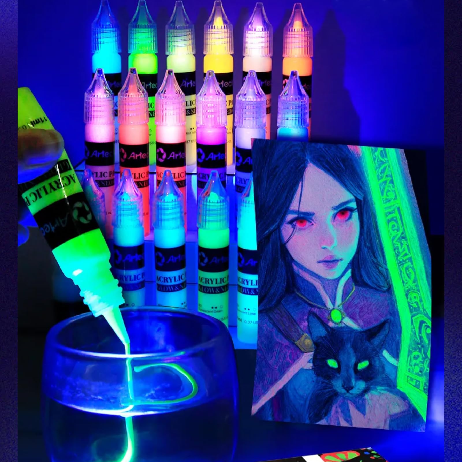 Glow in the Dark Acrylic Paint, 18 Colors (11ml)