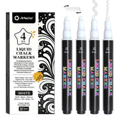 Artecho 4 Pack White Liquid Chalk Markers, 6mm Reversible Tip Pens