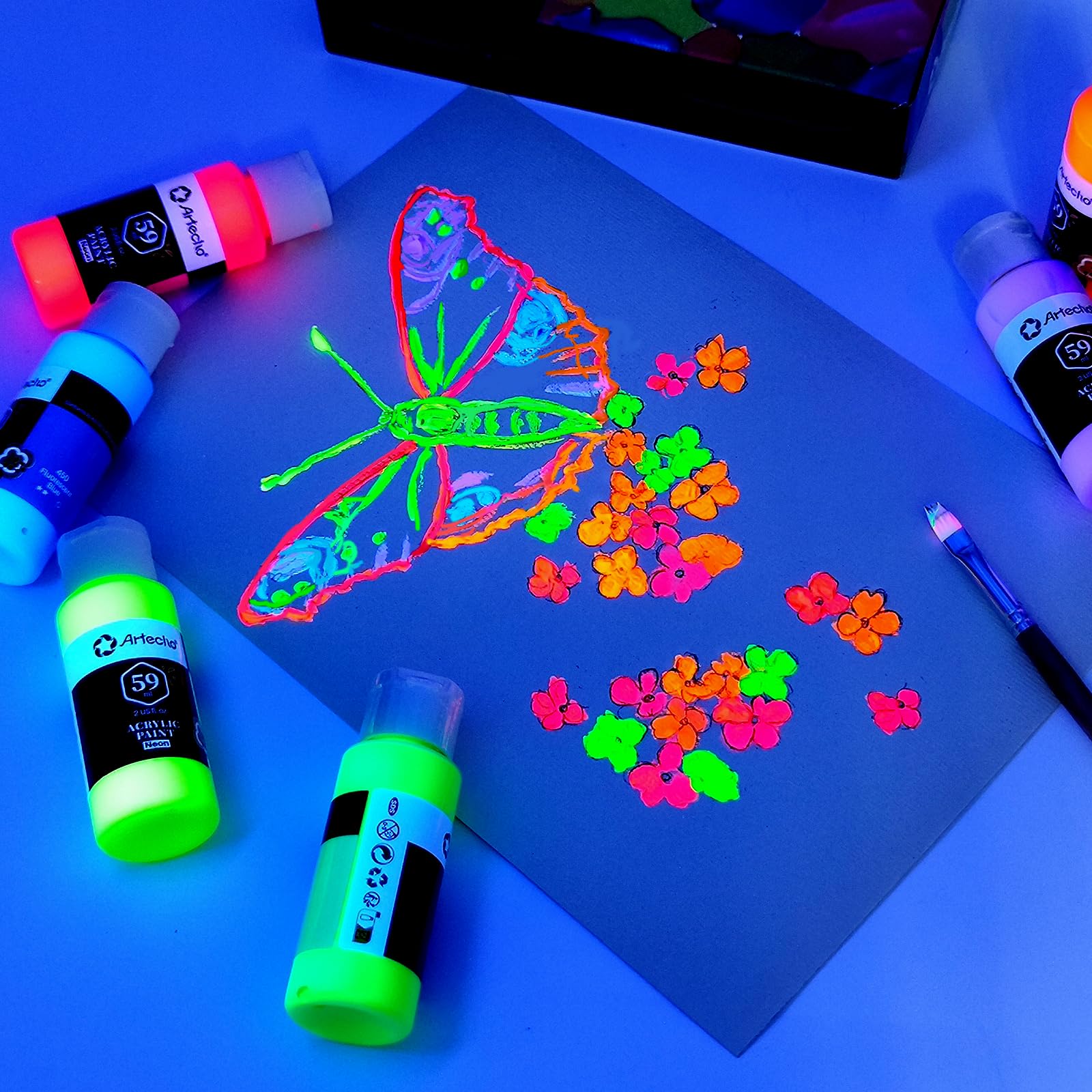 Glow in the Dark Acrylic Paint, 6 Colors (59ml / 2oz)