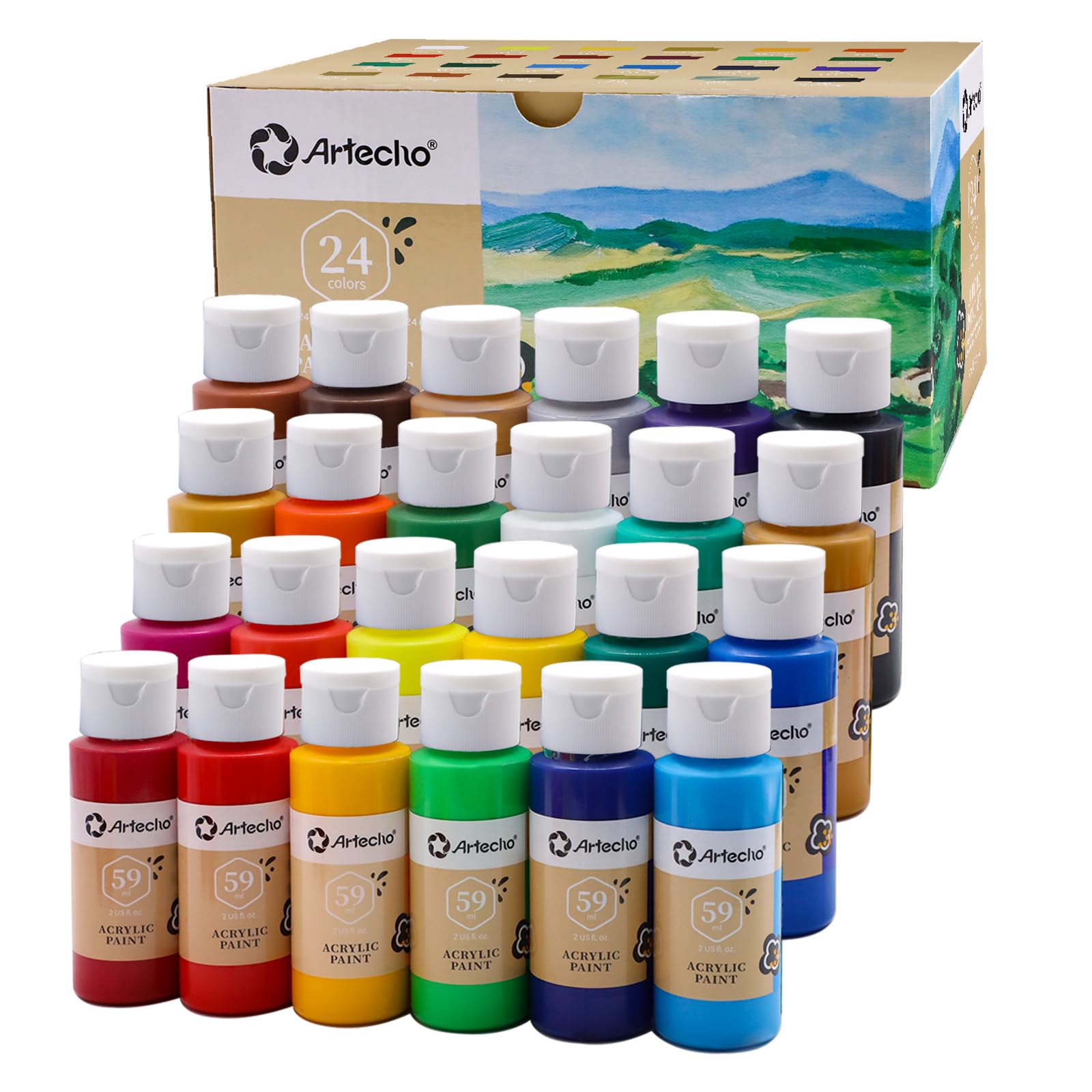 Metallic Acrylic Paint Set, 24 Basic & 12 Metallic Colors (2oz)
