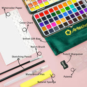Artecho 100 Colors Watercolor Paint Set with Metallics, Portable Tin Case