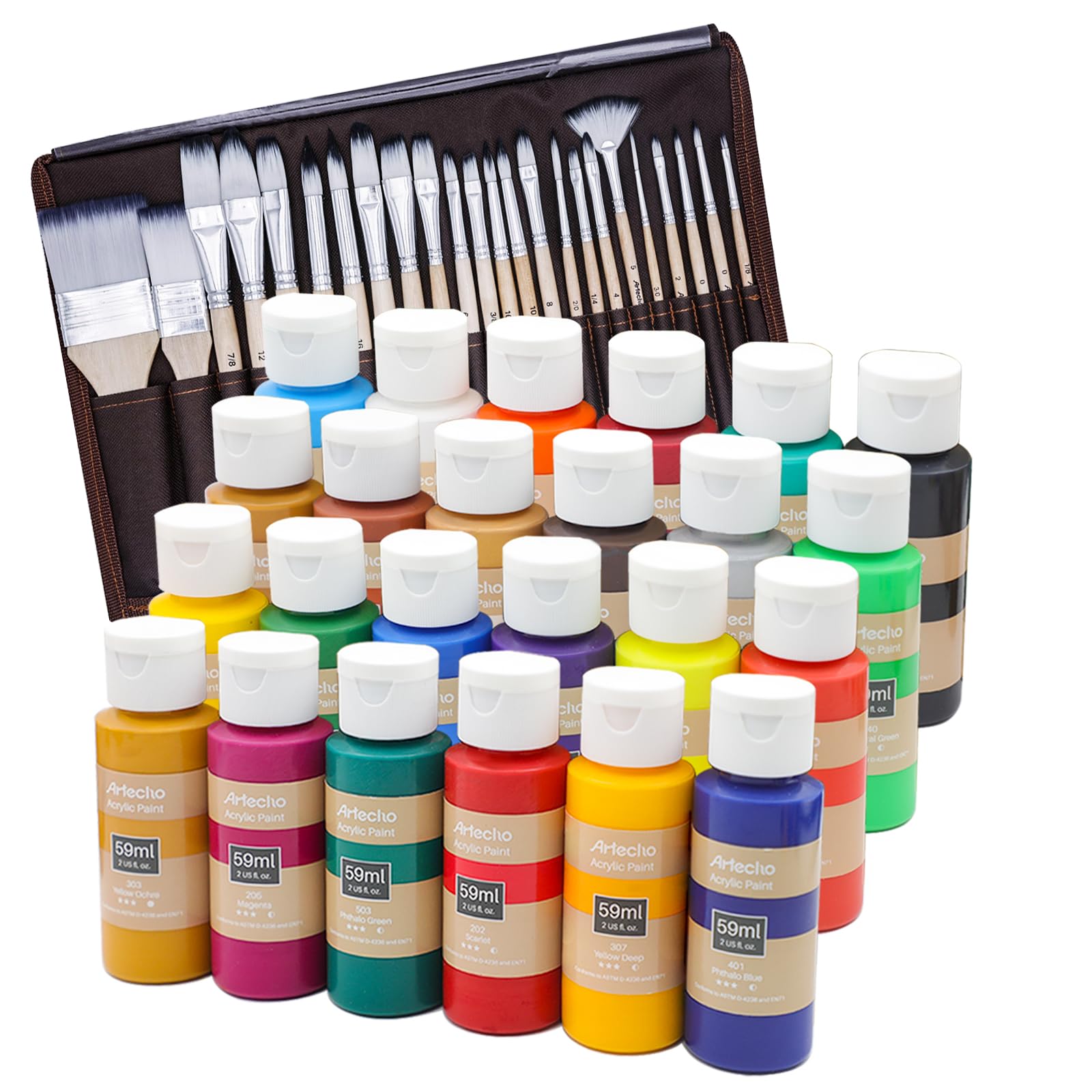 Acrylic Paint Set with 24 Brushes, 24 Colors (59ml / 2oz)