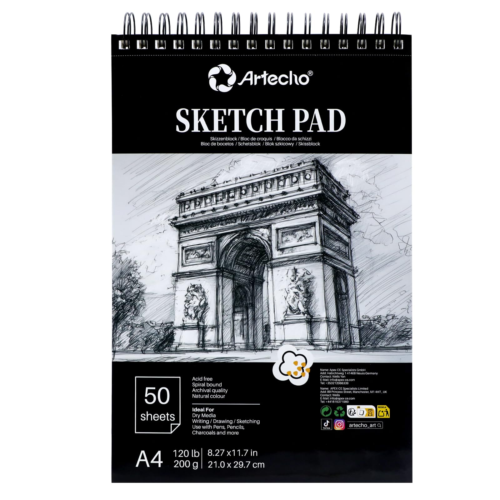 Hardcover Spiral Sketch Book, A4, 50 Sheets (300gsm)
