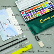 Artecho 50-Color Watercolor Paint Set, Compact Travel Tin Case