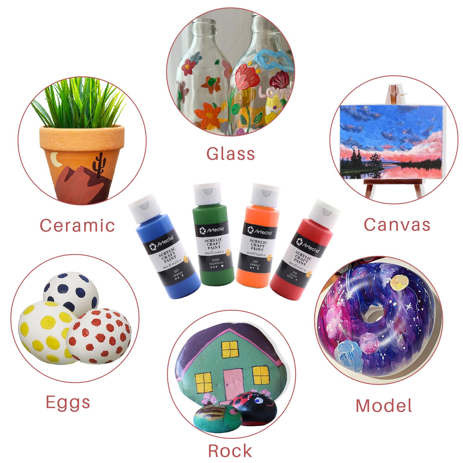 Acrylic Paint Set with 12 Brushes, 24 Colors (59ml / 2oz)