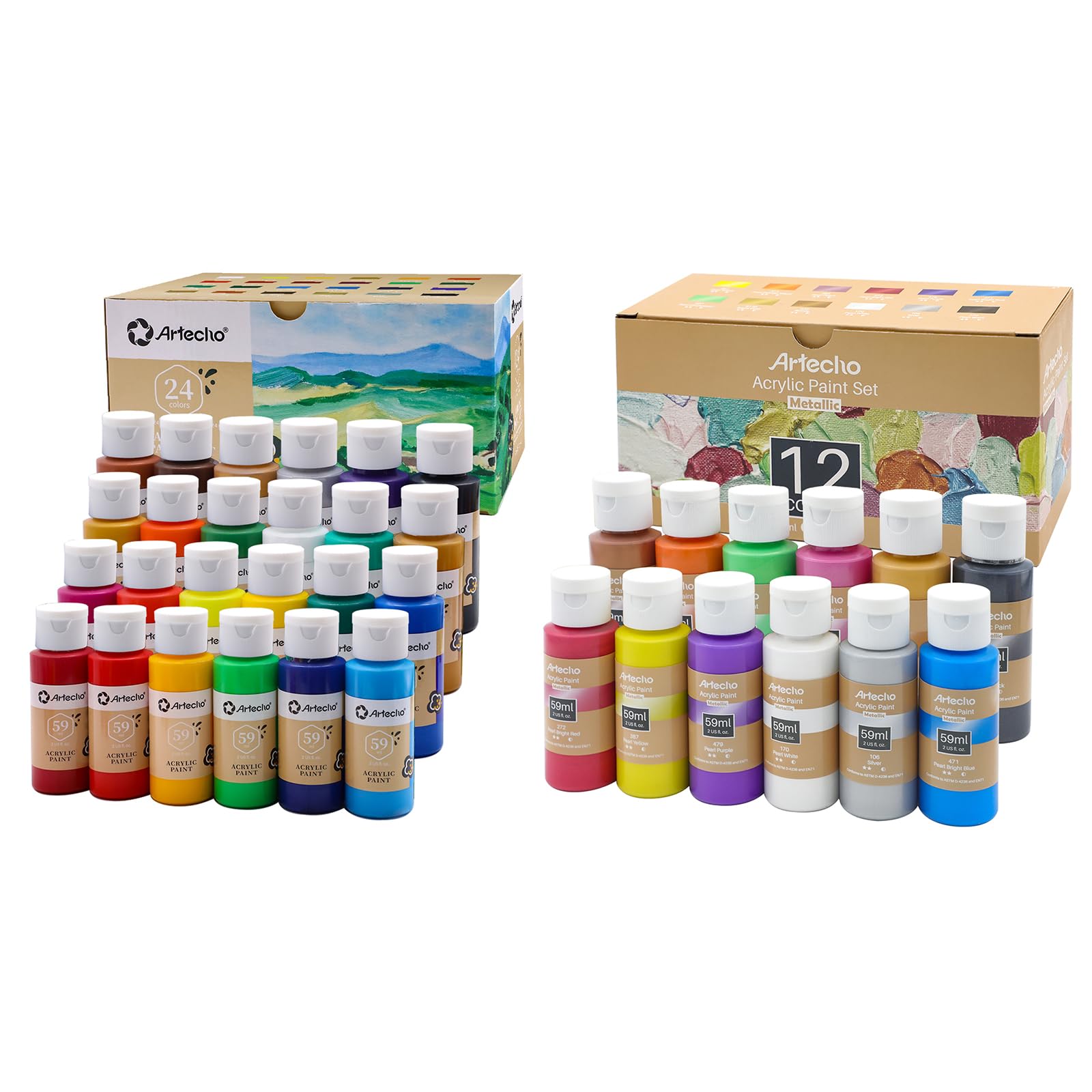 Metallic Acrylic Paint Set, 24 Basic & 12 Metallic Colors (2oz)