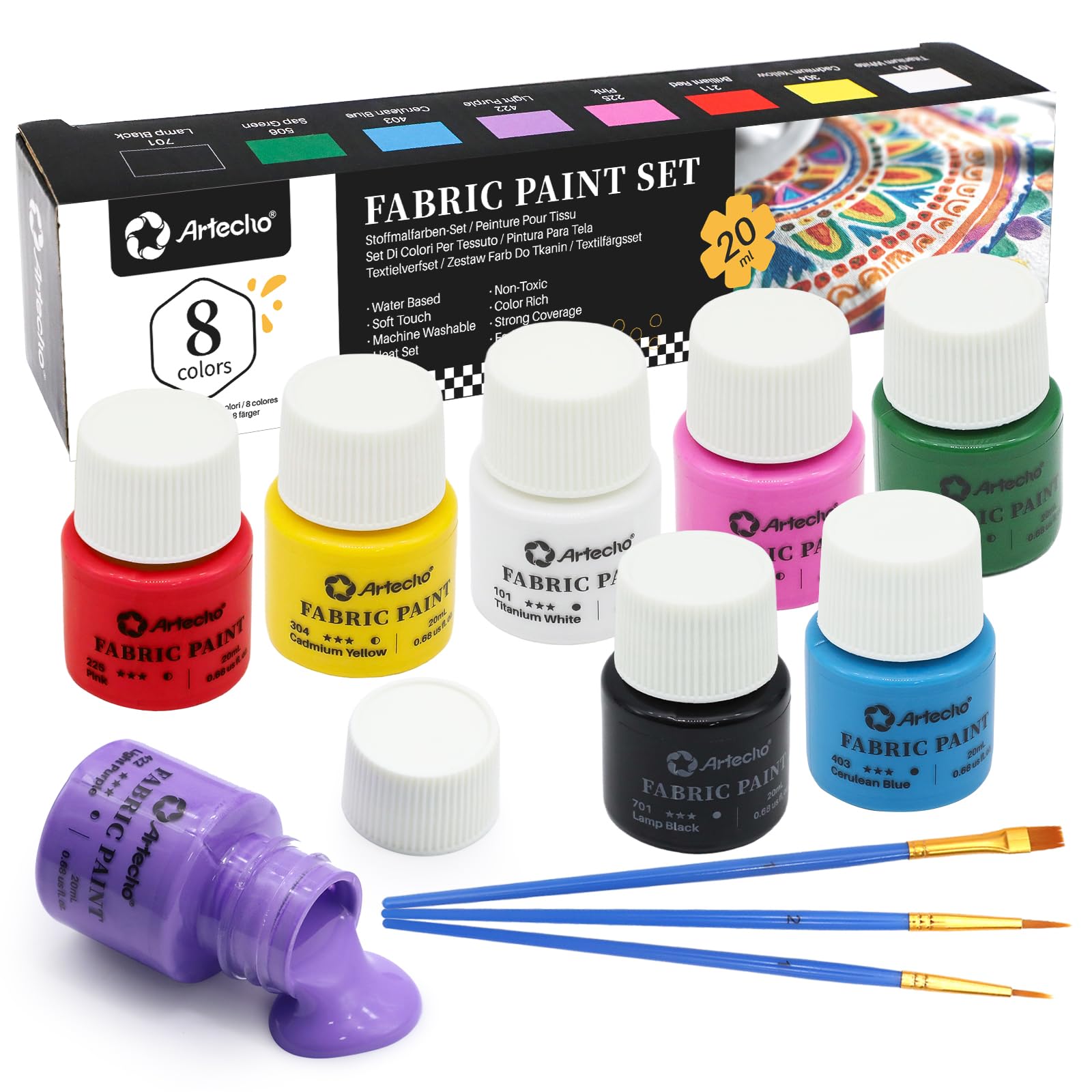 Fabric Paint Set, 8 Colors (20ml / 0.7oz)