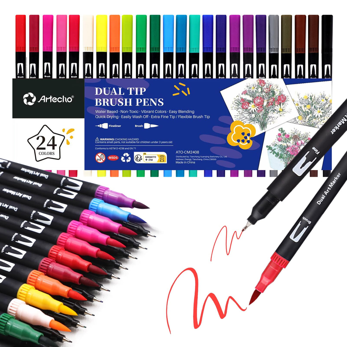 Dual-Tip Watercolor Pens Set #Size_24 Colors