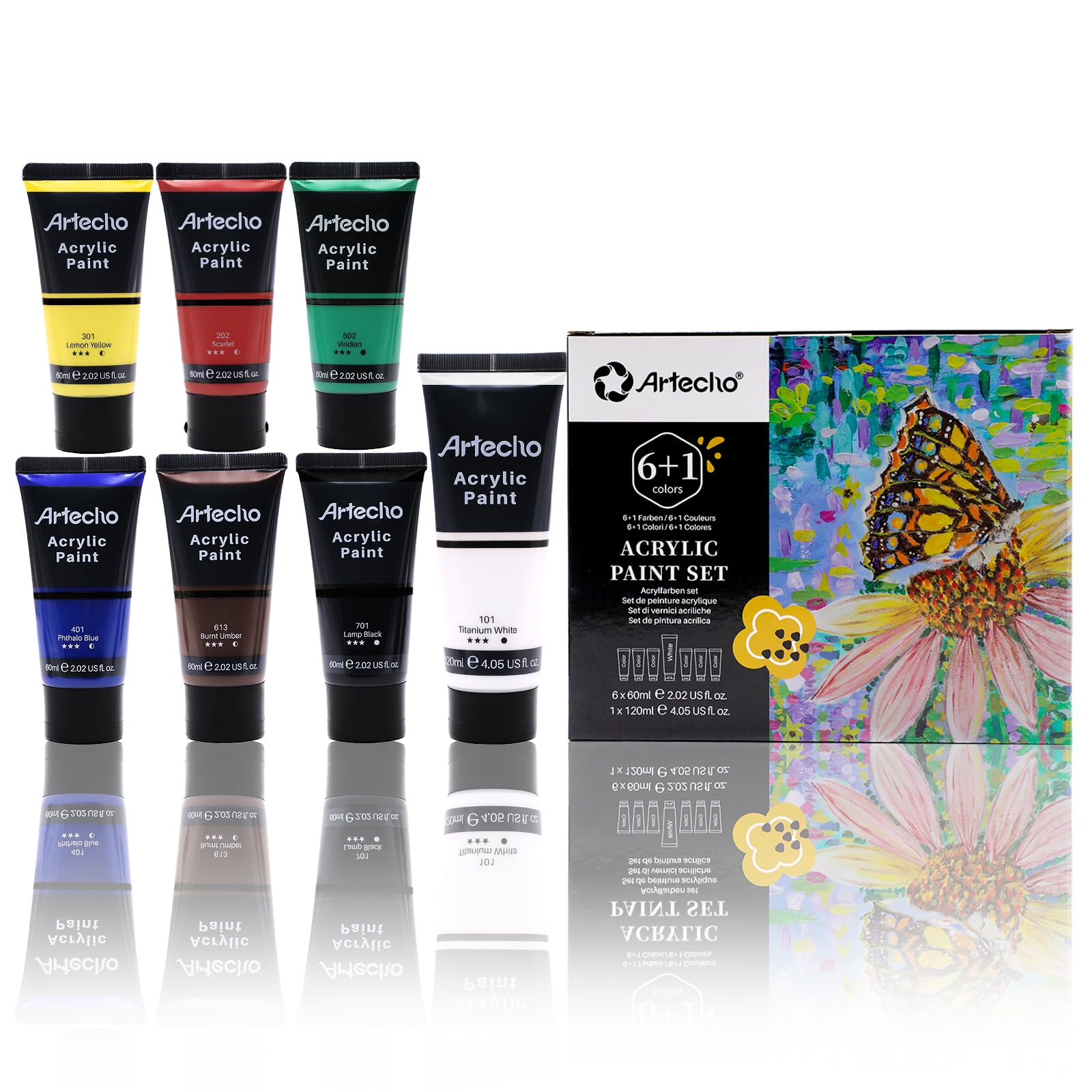 Acrylic Paint Tubes, 7 Primary Colors (60ml & 120ml)