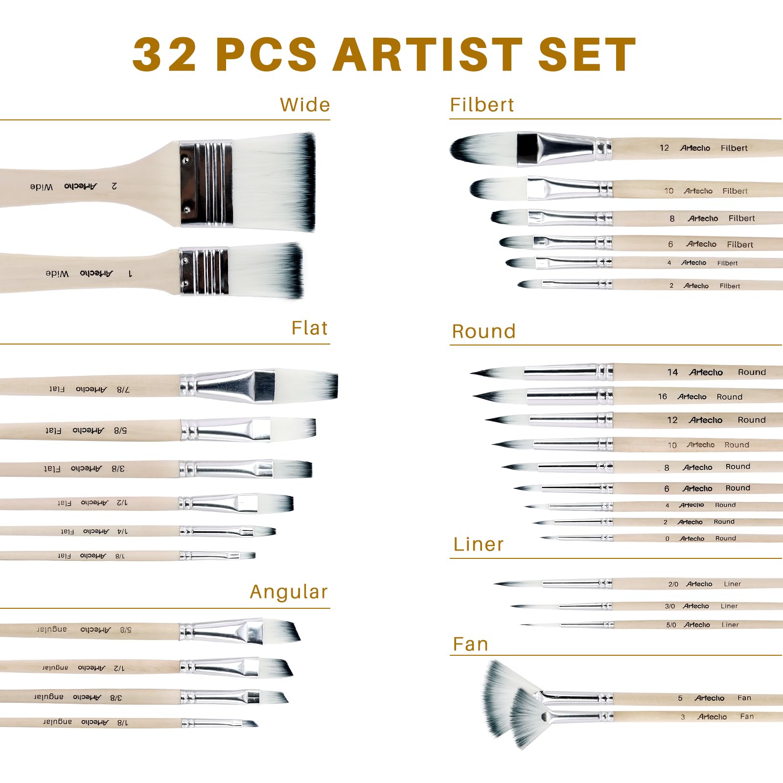 Acrylic Paint Brushes Set, 32 PCS