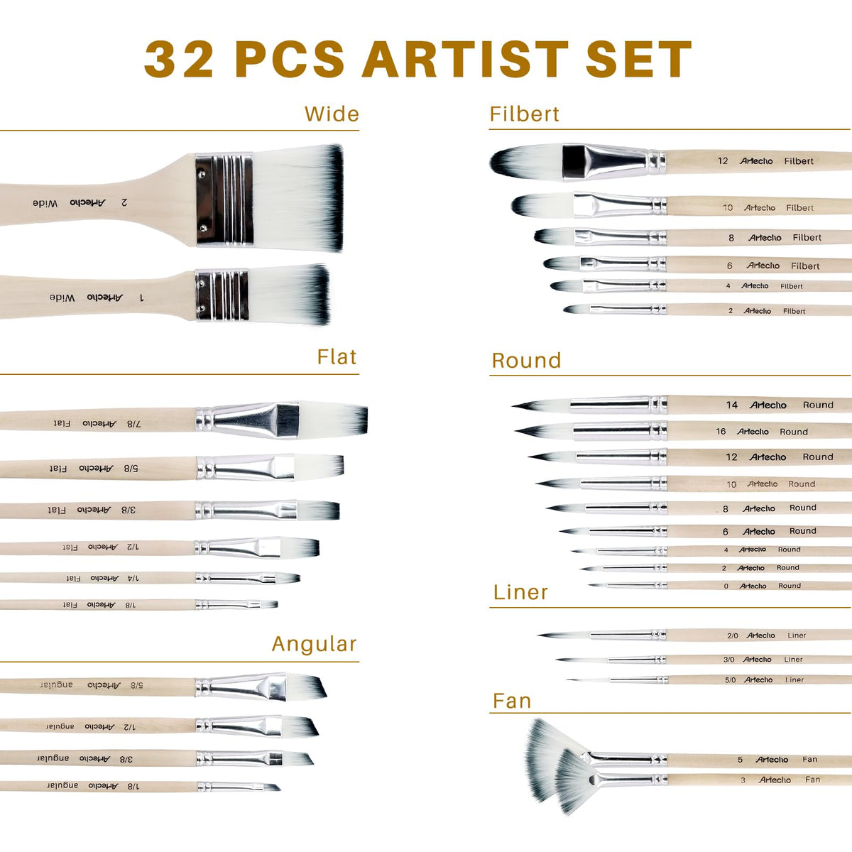 Artecho 32 Pcs Acrylic Paint Brushes Set with Case