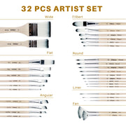 Artecho 32 Pcs Acrylic Paint Brushes Set with Case