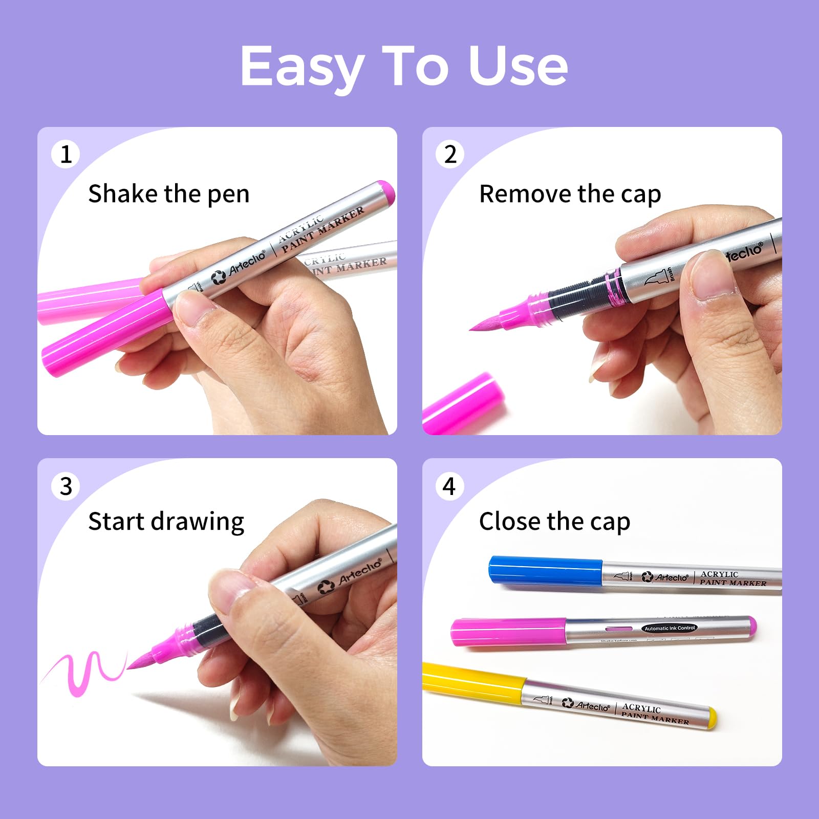 Automatic Ink Control Acrylic Paint Markers, 48 Colors