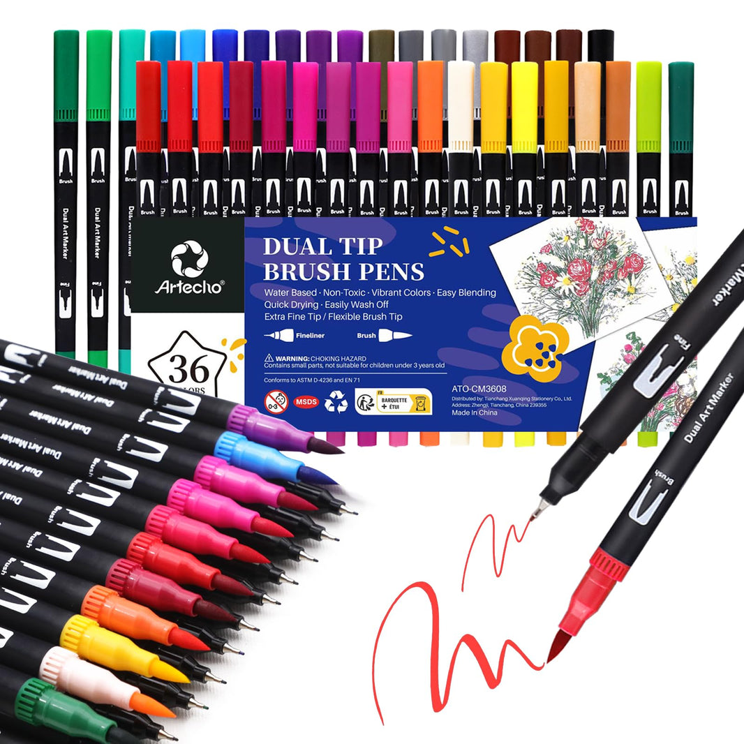 Dual-Tip Watercolor Pens Set #Size_36 Colors