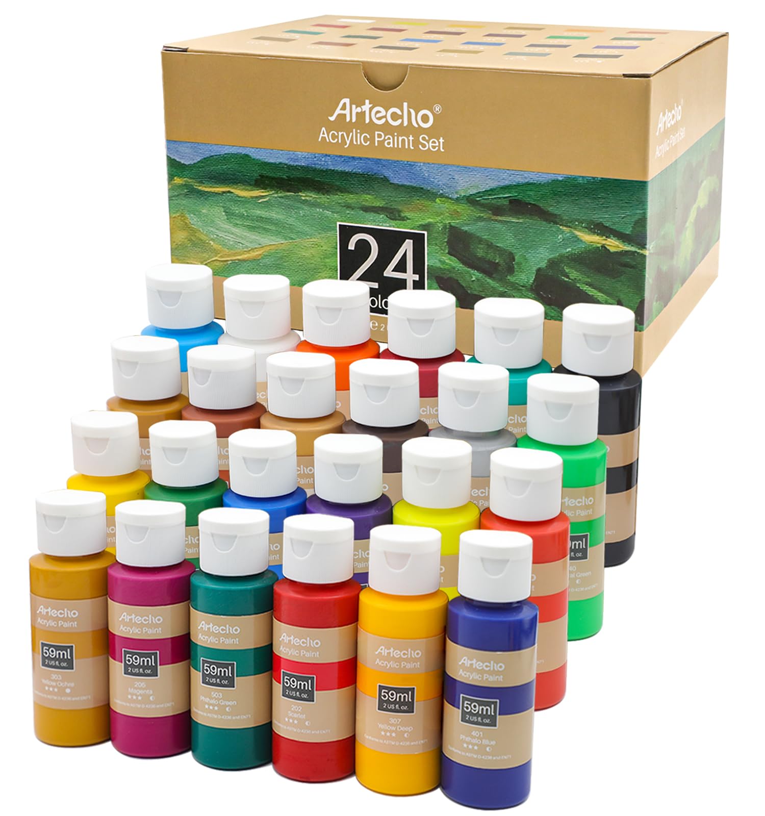 Acrylic Paint Set with 24 Brushes, 24 Colors (59ml / 2oz)