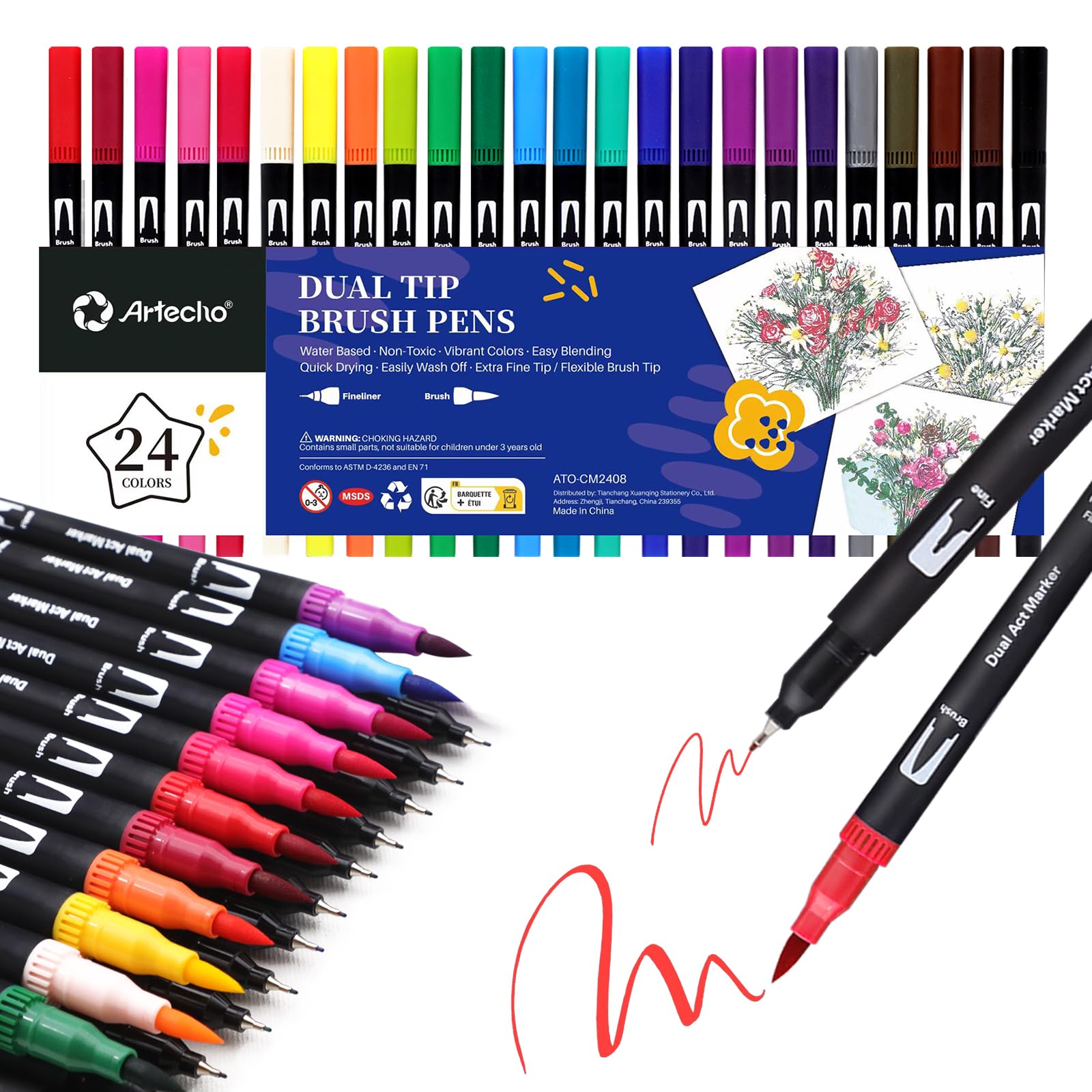 Dual-Tip Watercolor Pens Set #Size_24 Colors