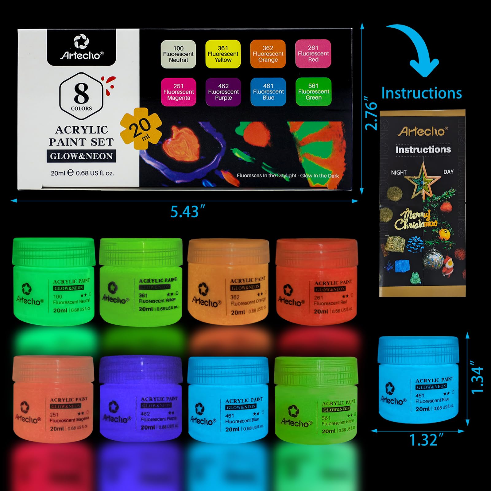 Acrylic Paint 0.7oz Neon Set #Color_8 Neon Colors