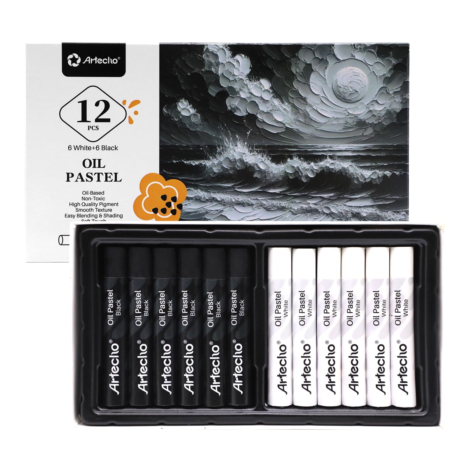 Soft Oil Pastels Set, 12 PCS (6 White & 6 Black, 10x70mm)