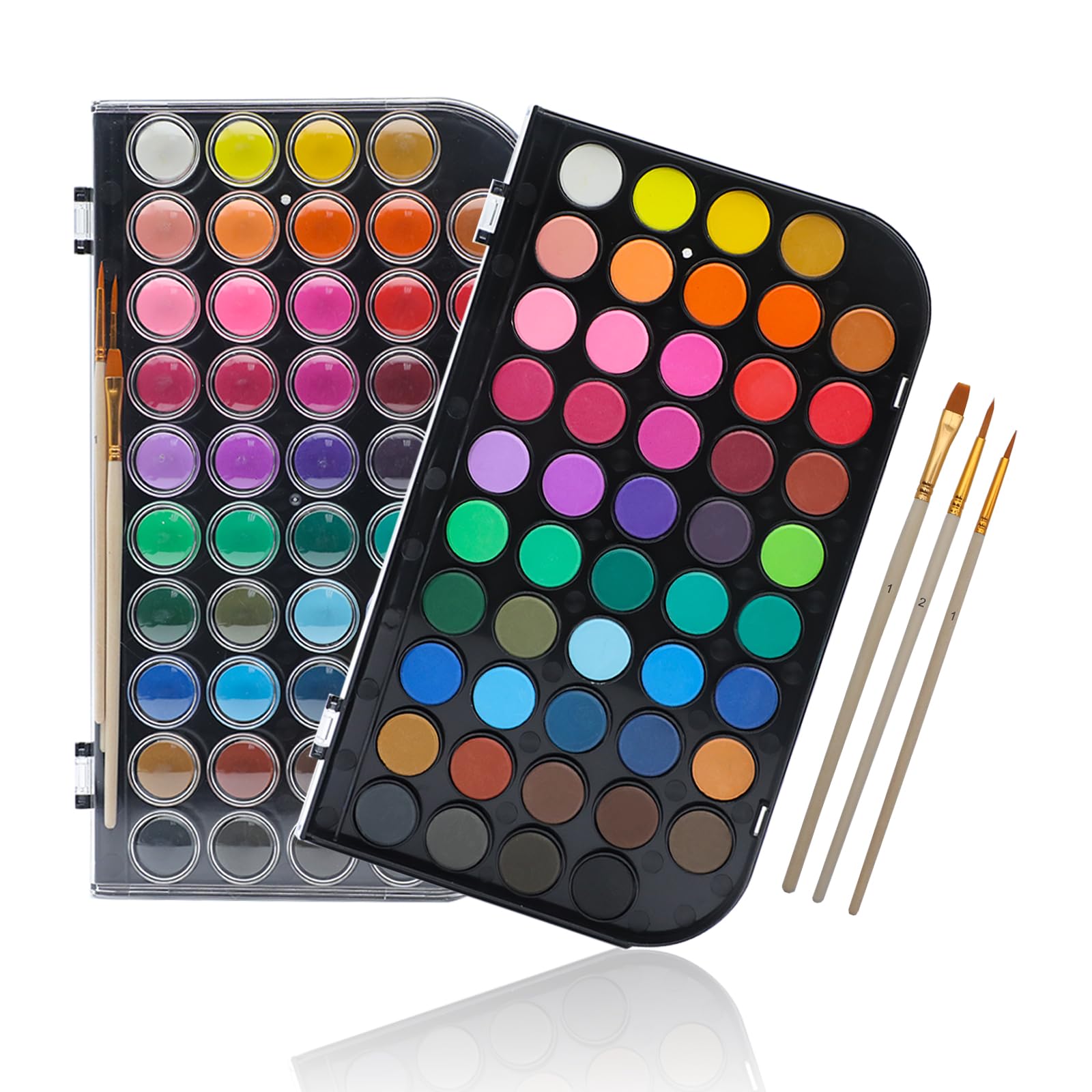 Watercolor Cake Set with 3 Brushes, 48 Colors