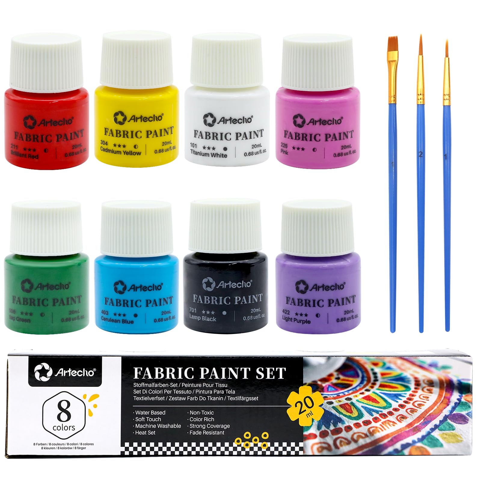 Fabric Paint Set, 8 Colors (20ml / 0.7oz)