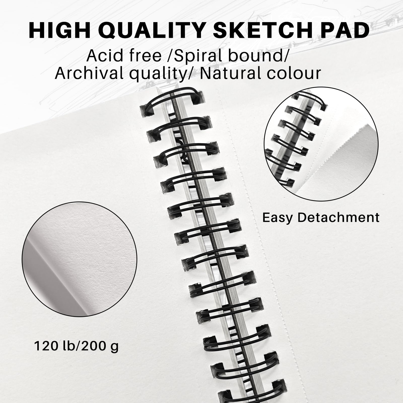 Hardcover Spiral Sketch Book, A4, 50 Sheets (300gsm)