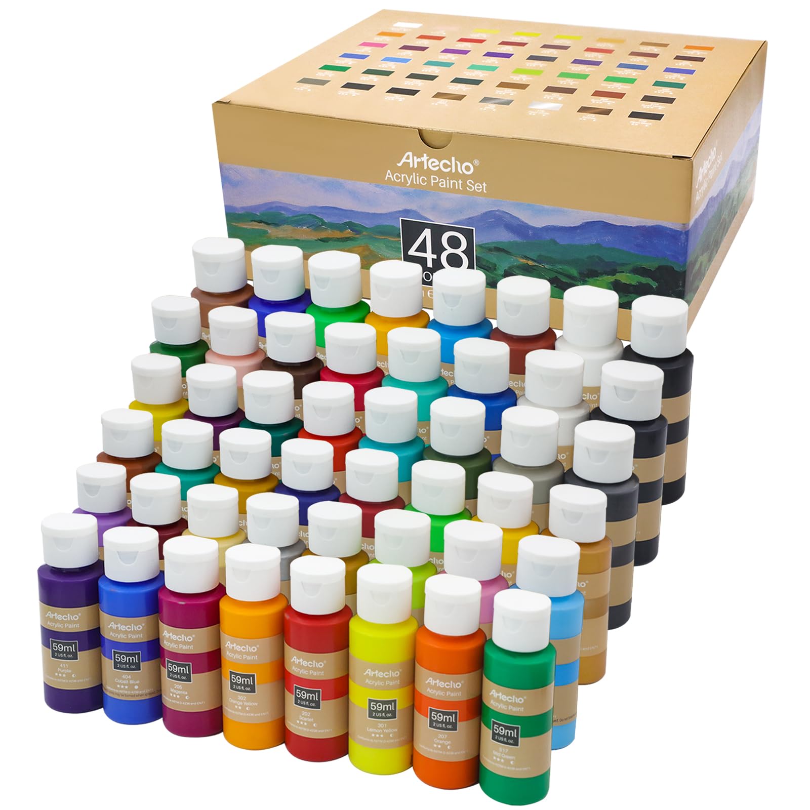 Acrylic Paint Set with 24 Brushes, 48 Colors (59ml / 2oz)