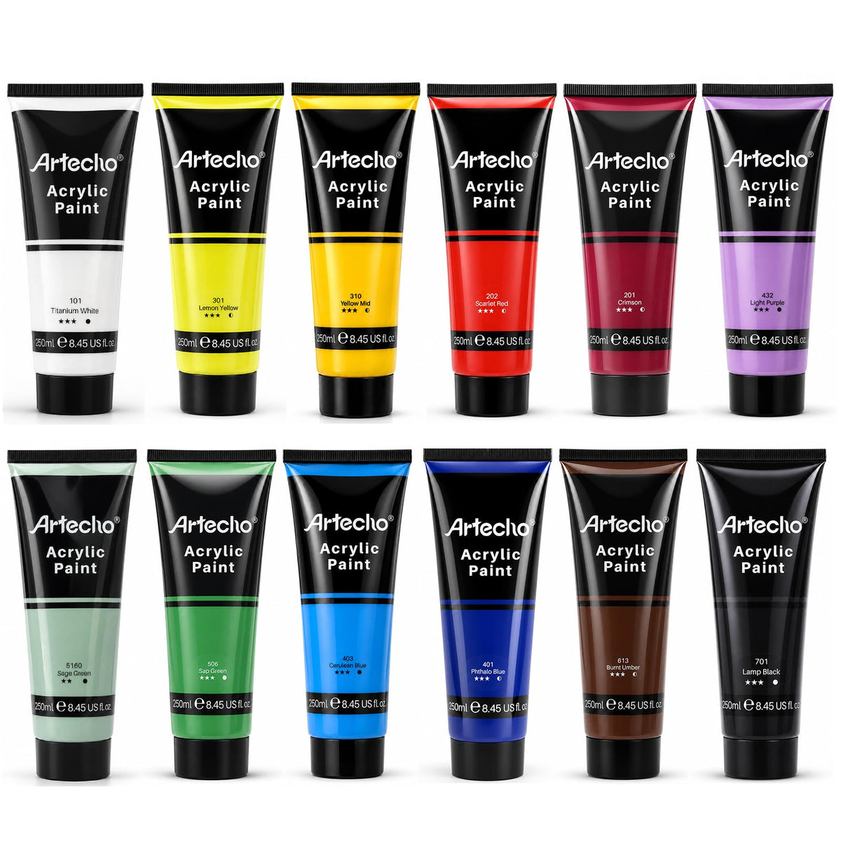 artecho-acrylic-paint-250ml - 12 Colors