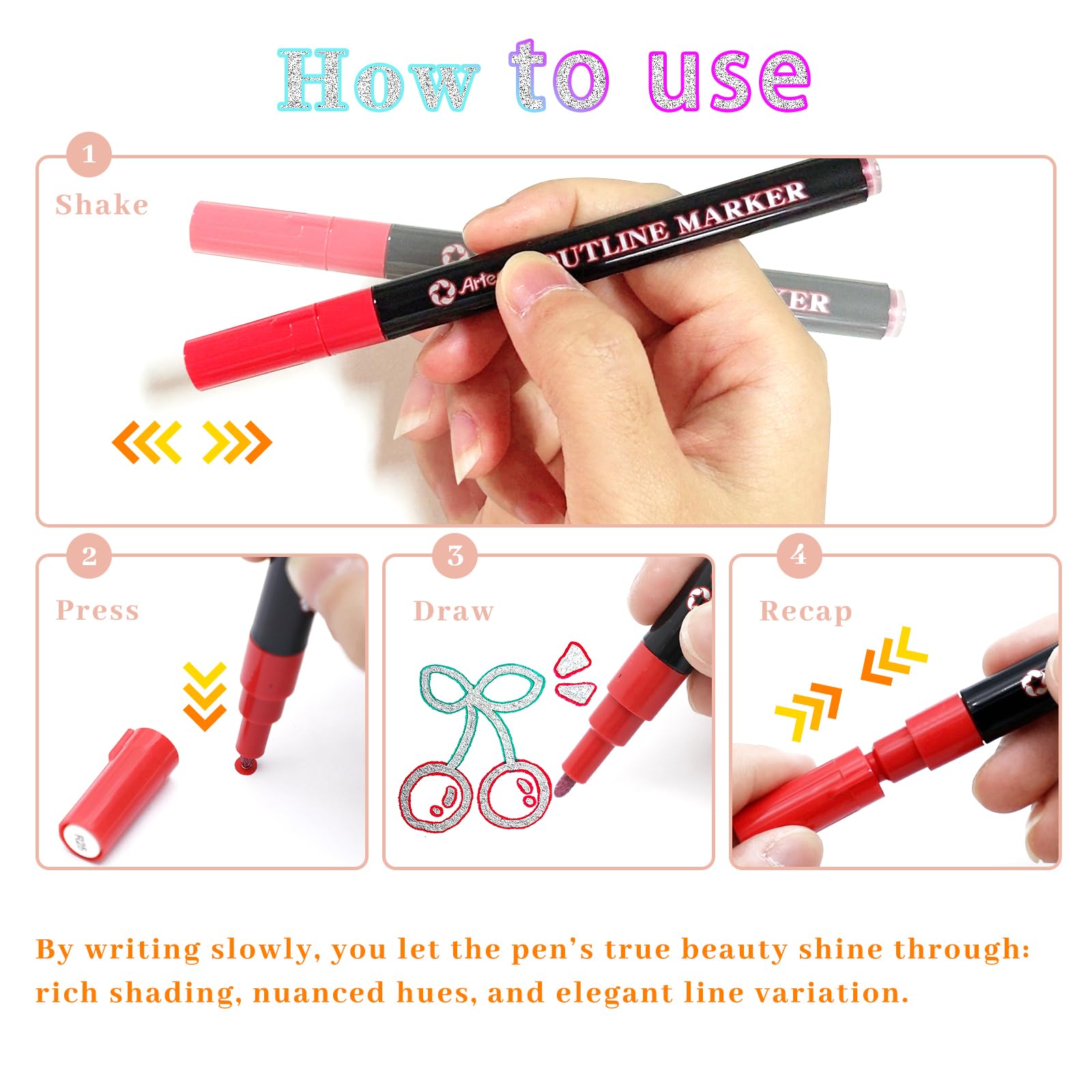 Glitter Outline Markers, 12 Colors