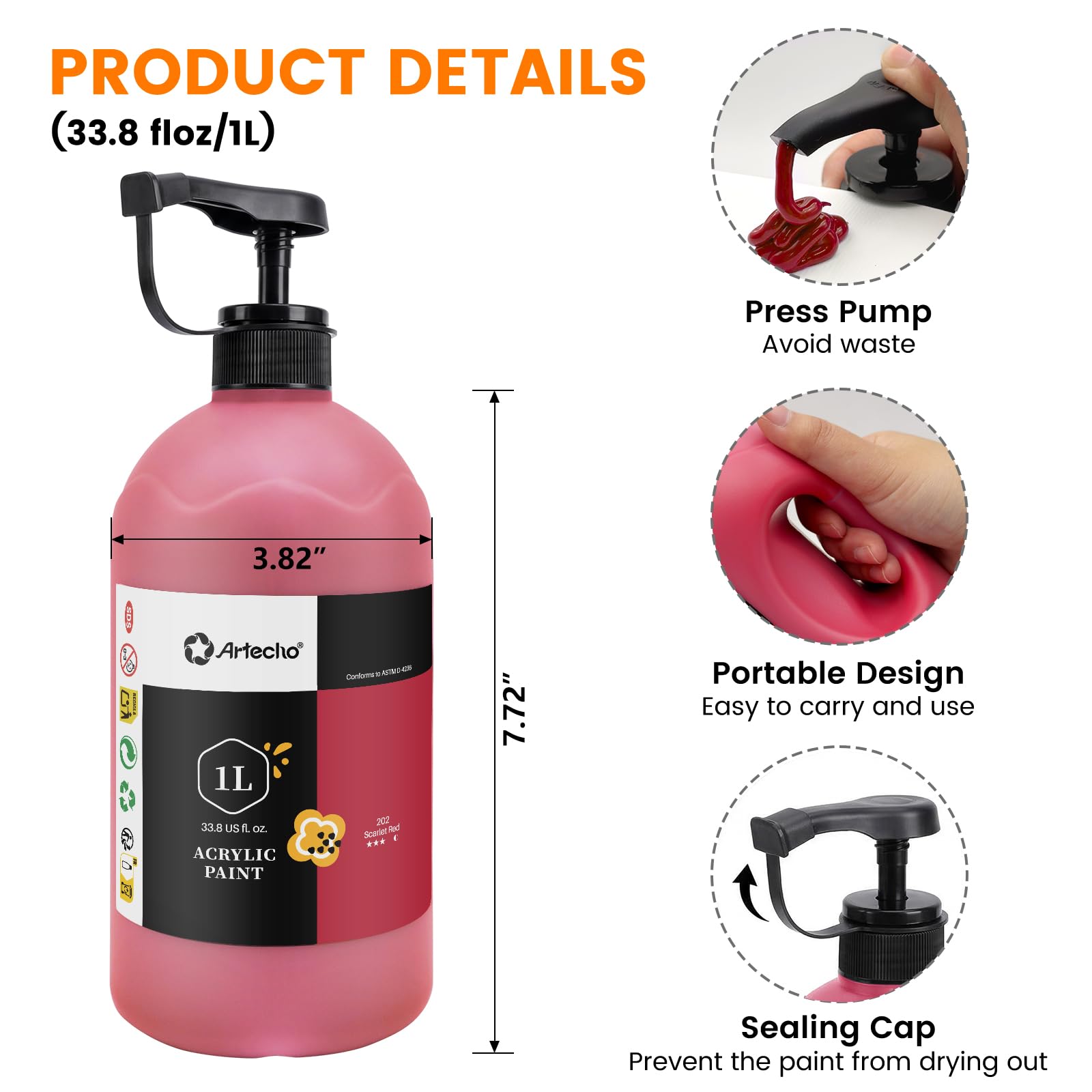 Acrylic Paint 1L #Color_Scarlet Red