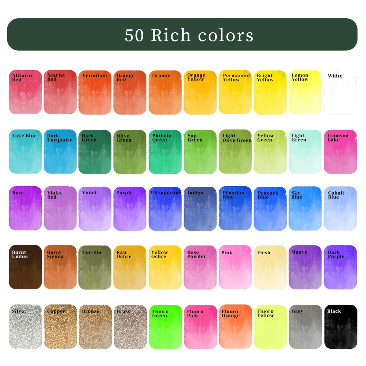 Artecho 50-Color Watercolor Paint Set, Compact Travel Tin Case