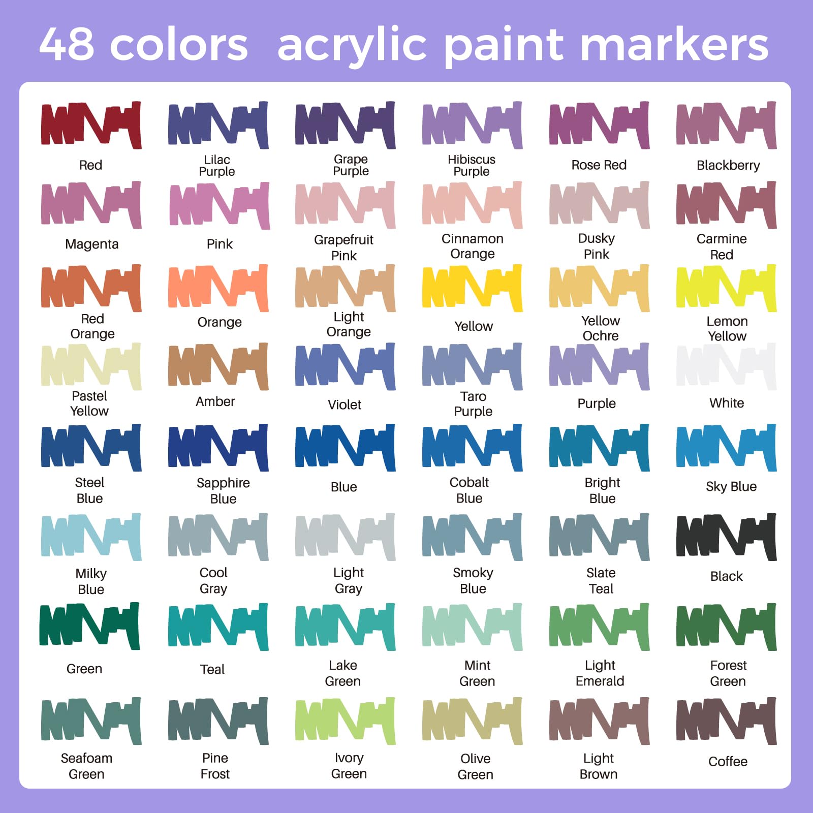 Automatic Ink Control Acrylic Paint Markers, 48 Colors