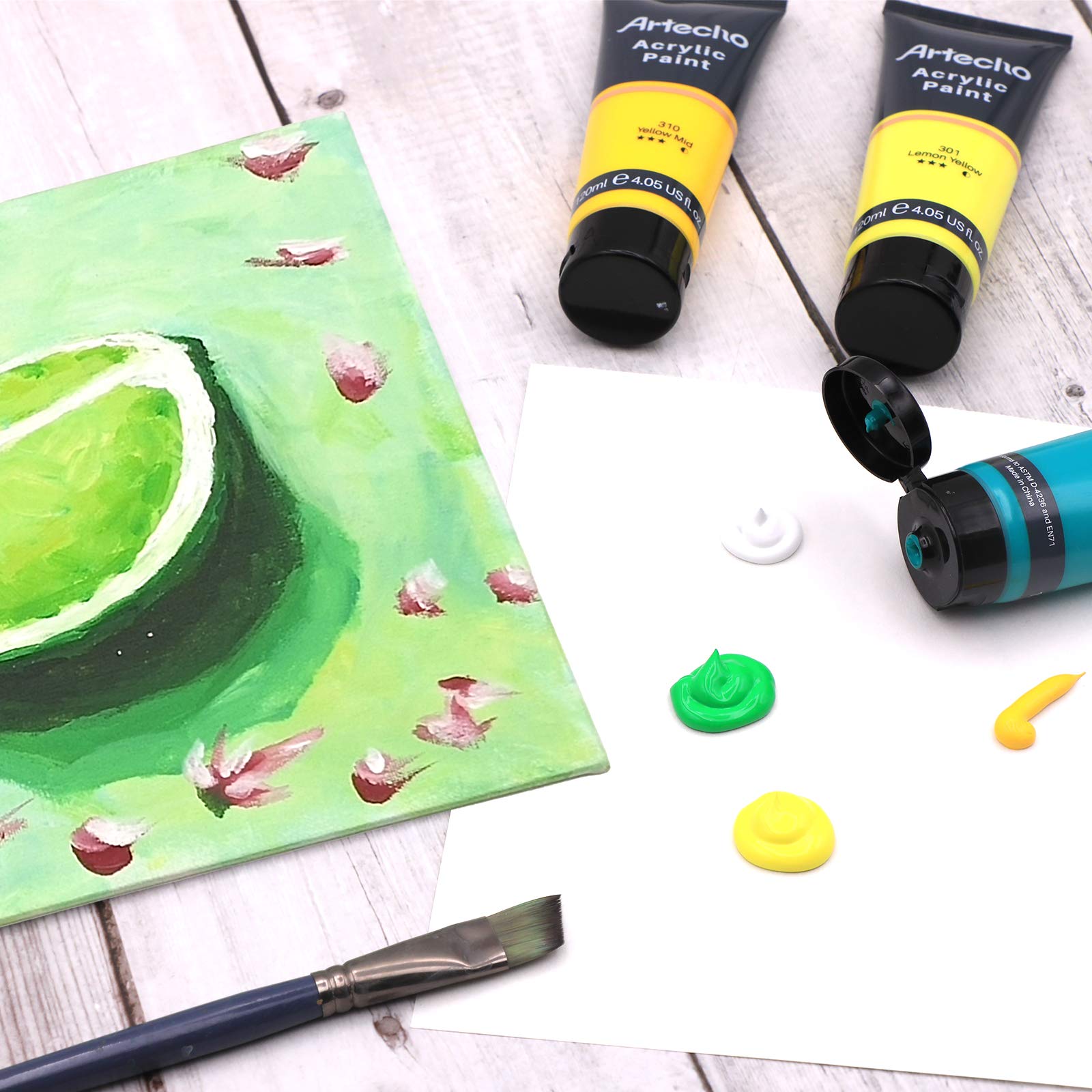 Professional Acrylic Paint Tubes, 8 Primary Colors (120ml / 4.05oz)