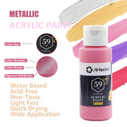 Artecho Acrylic Paint Set 20 Metallic Colors 2oz/59ml with 10 Brushes
