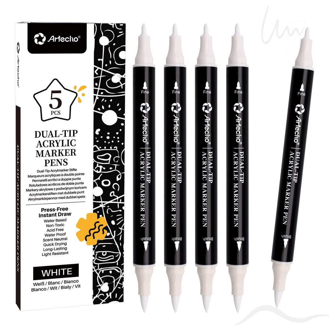 Dual-Tip Acrylic Paint Marker #Size_5 PCS White - ATO-SM0522