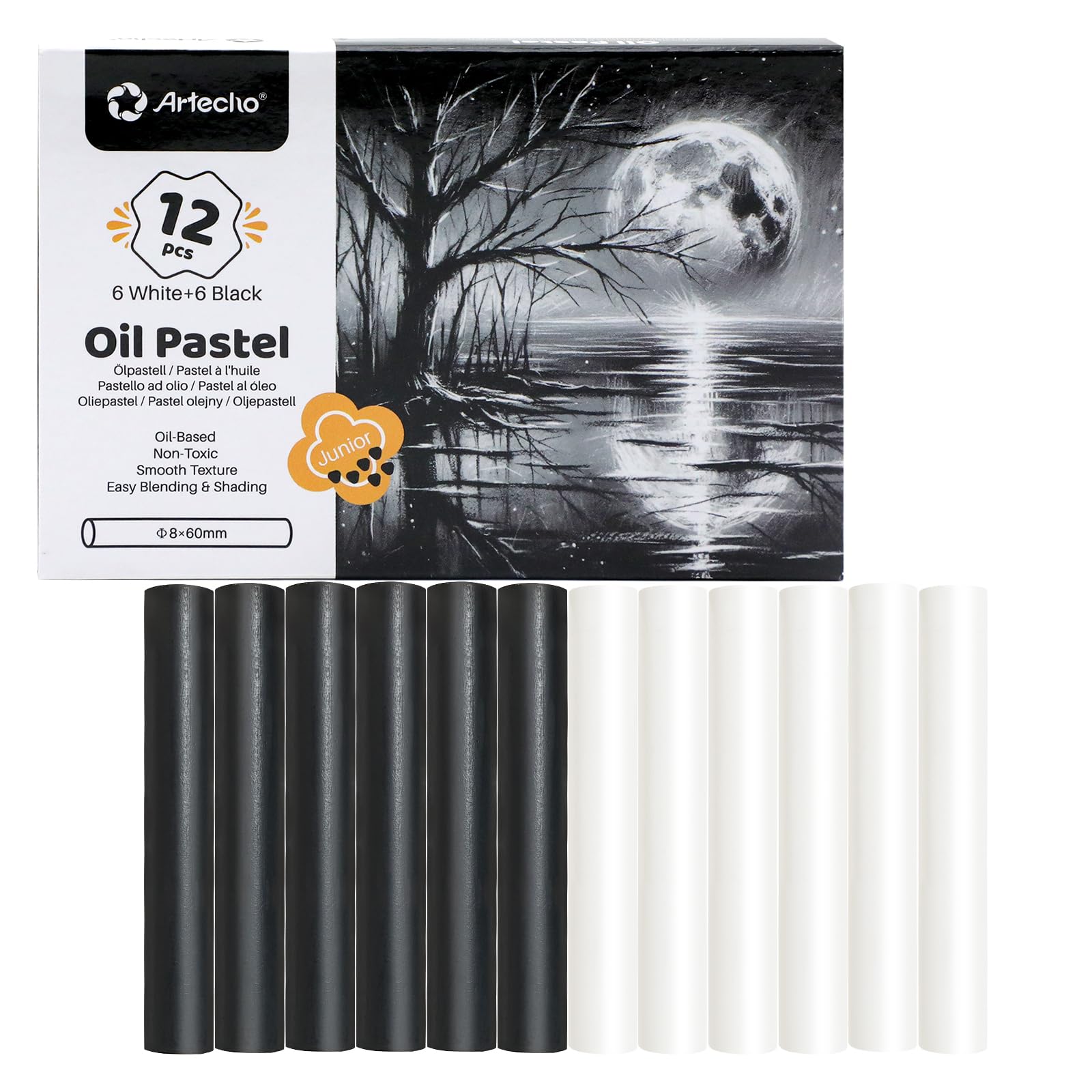 Soft Oil Pastels Set, 12 PCS (6 White & 6 Black, 8x60mm)