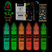 Artecho Glow in the Dark Acrylic Paint Set, 6 Colors x 11ml (0.37oz)