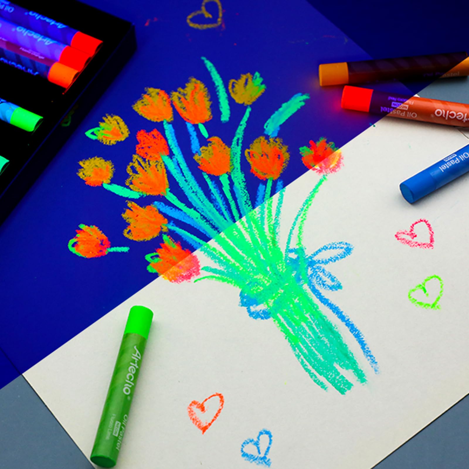 Neon Soft Oil Pastels Set, 72 PCS / 12 Colors (10x70mm)