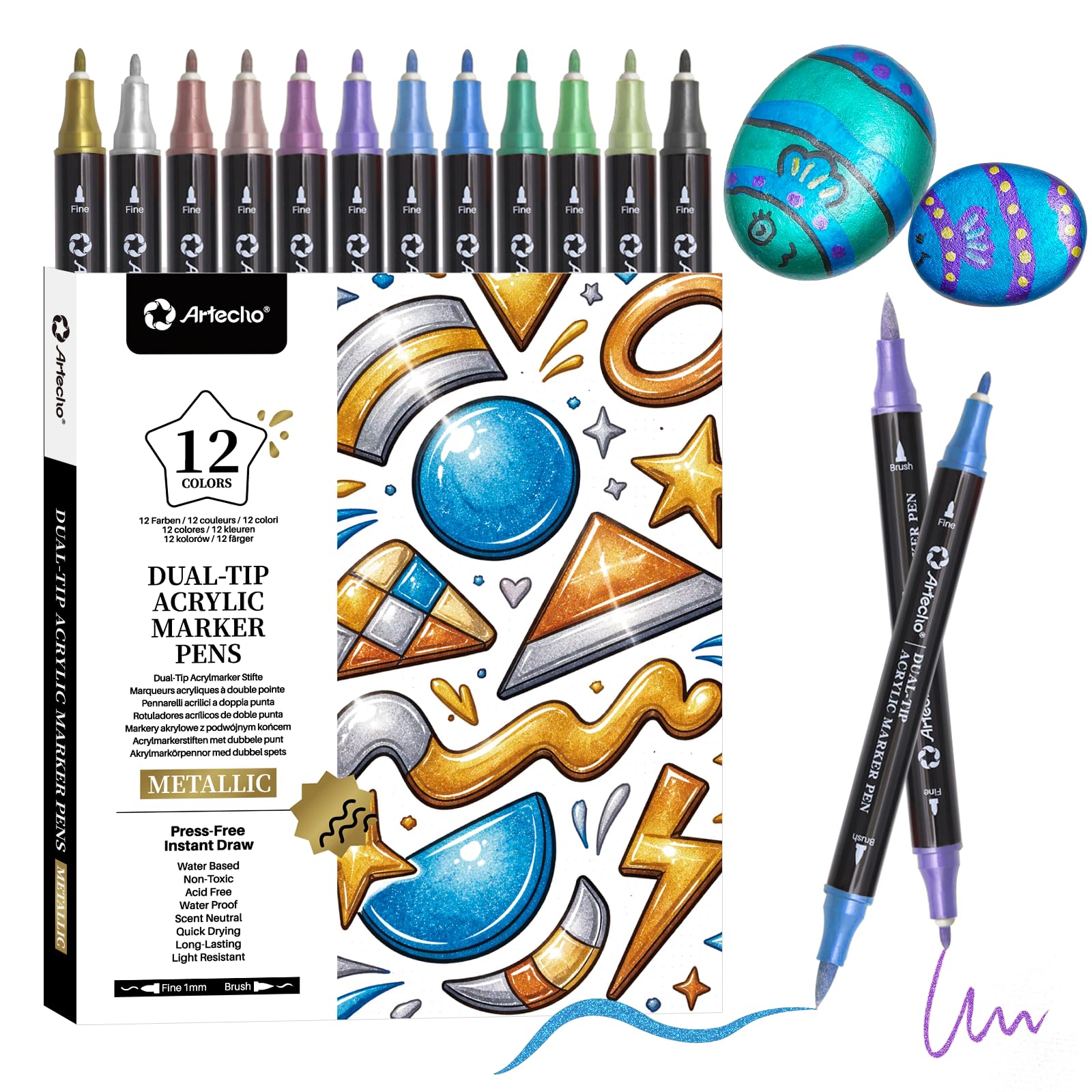 Dual-Tip Acrylic Paint Marker #Size_5 PCS White - ATO-SM0528