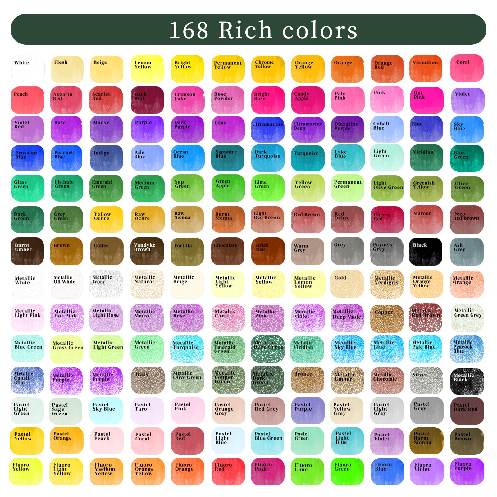 Watercolor Paint Set with Pad & Brushes, 168 Colors