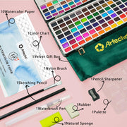 Artecho 128-Color Watercolor Paint Set with Metallics, Portable Tin Case