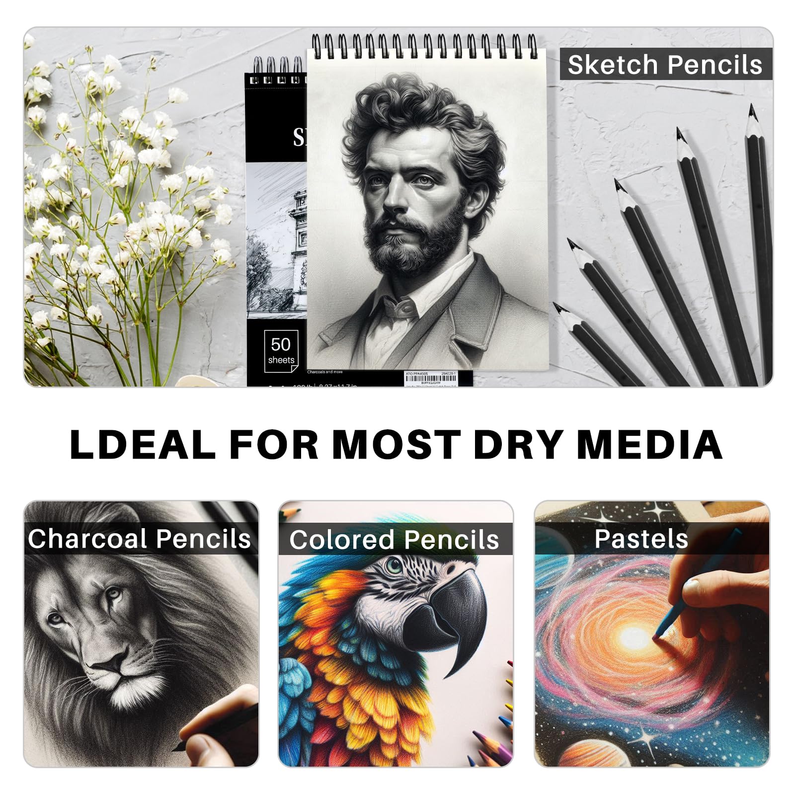 Hardcover Spiral Sketch Book, A4, 50 Sheets (300gsm)