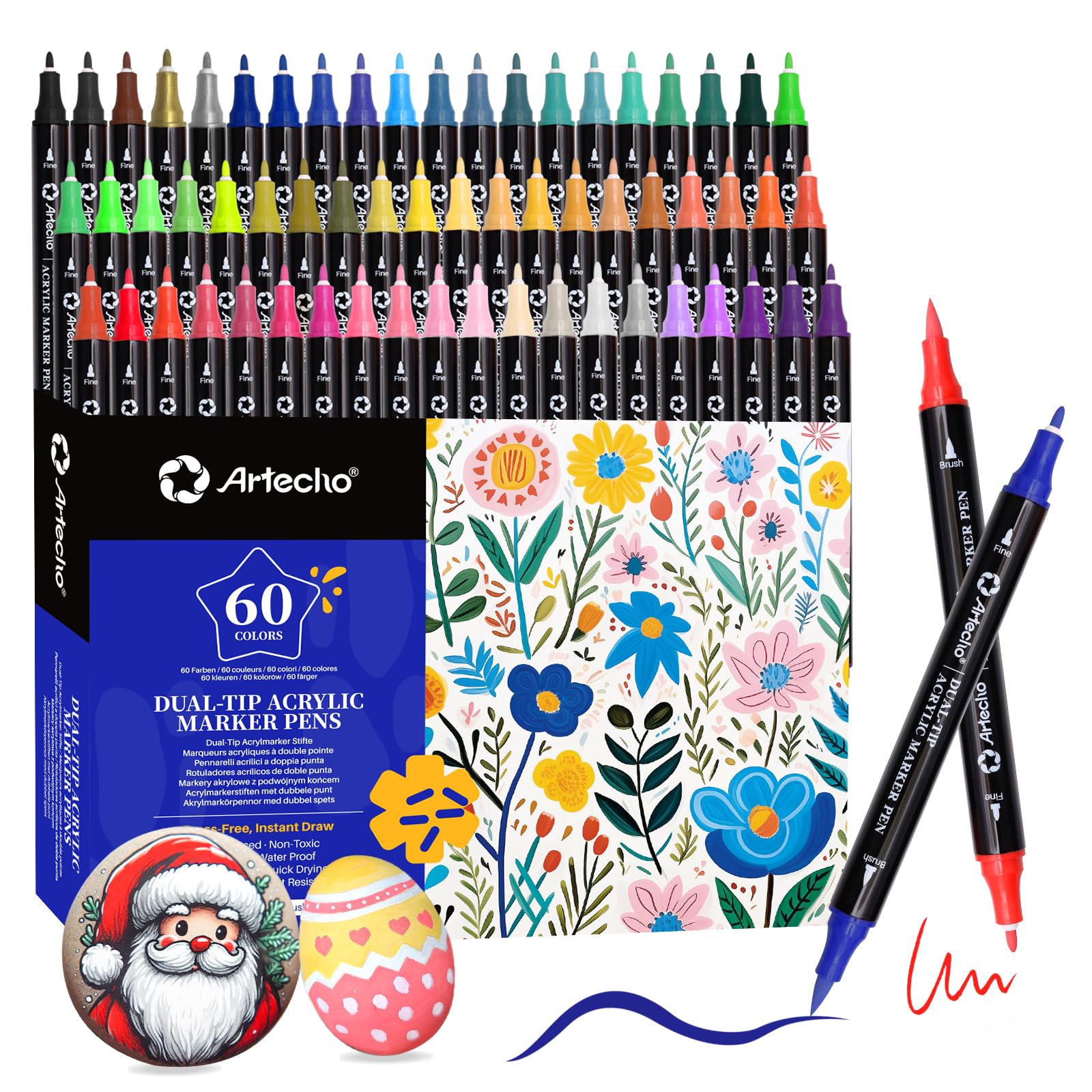 Dual Tip Acrylic Paint Markers, 60 Colors