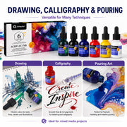 Artecho Acrylic Ink Set, 18 Colors, 20ml Dropper Bottles
