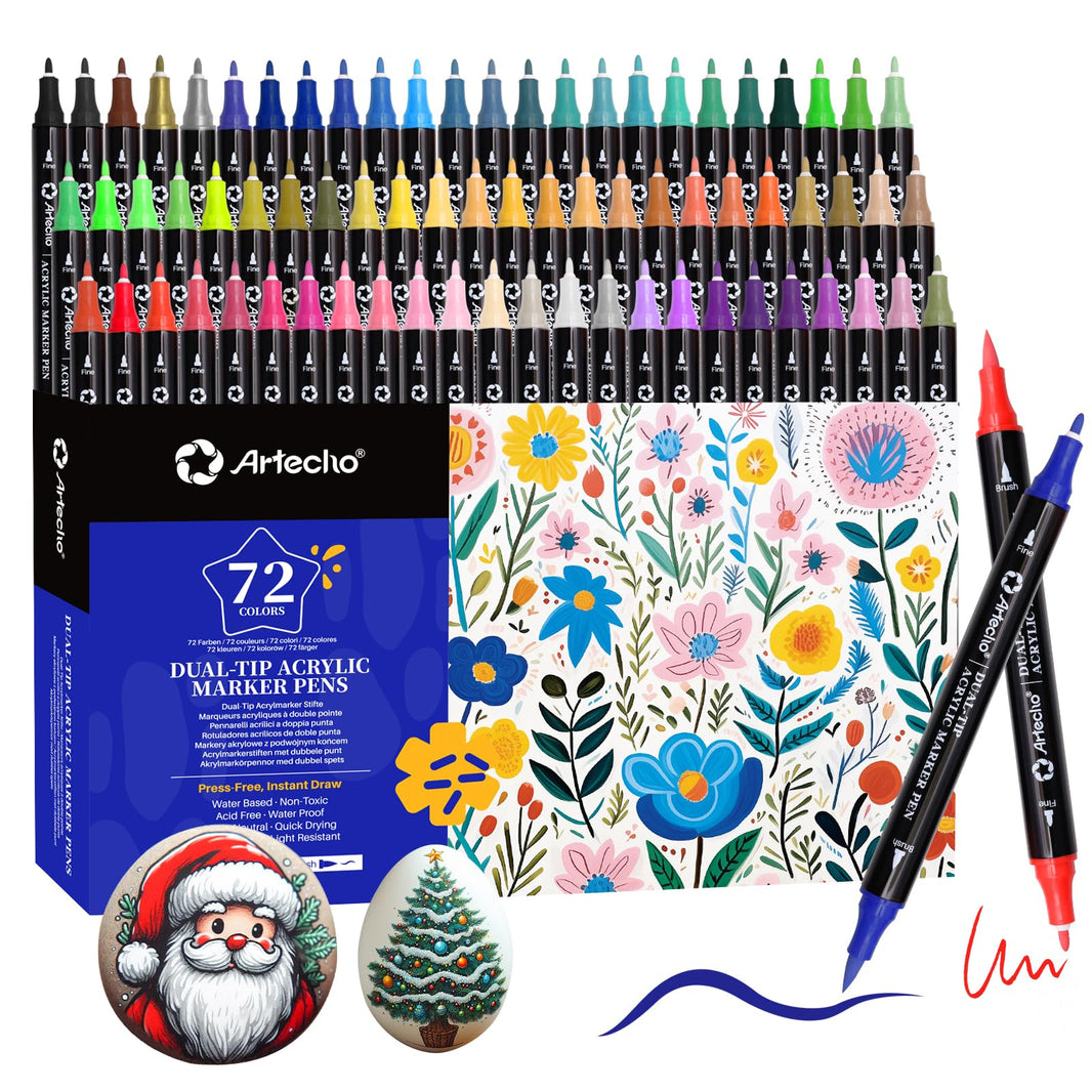 Dual-Tip Acrylic Paint Marker #Size_72 Basic Colors