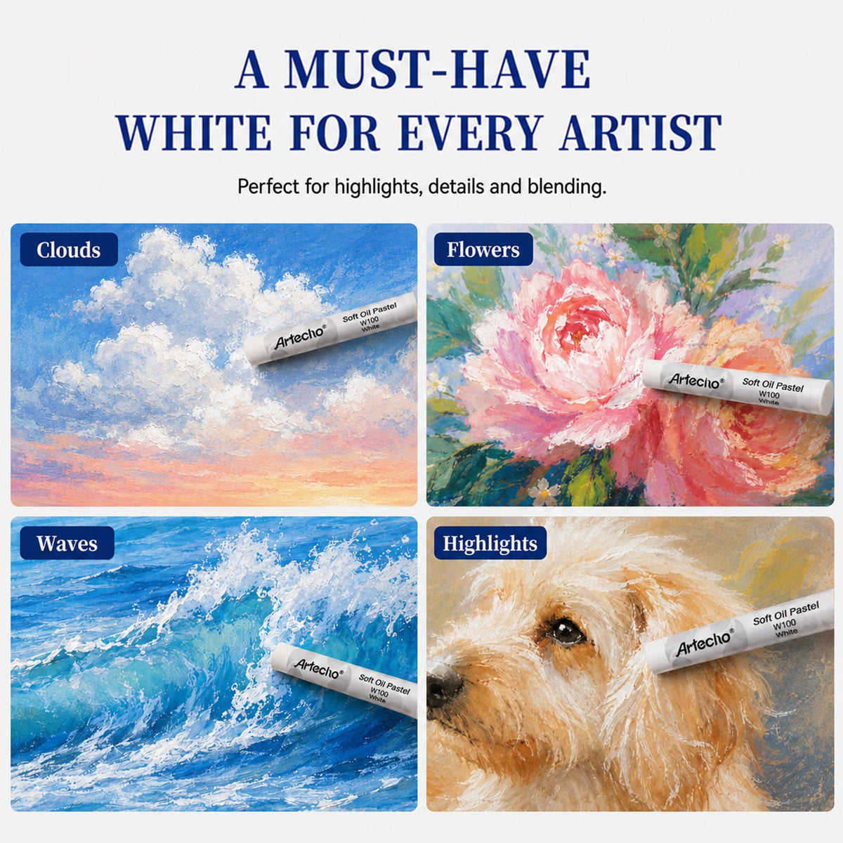 Artecho Extra Soft Oil Pastels 6 White Colors Artist Grade