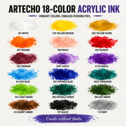 Artecho Acrylic Ink Set, 18 Colors, 20ml Dropper Bottles