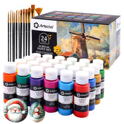 Artecho Acrylic Paint Set 24 Colors 2oz/59ml with 12 Brushes, Art Supplies