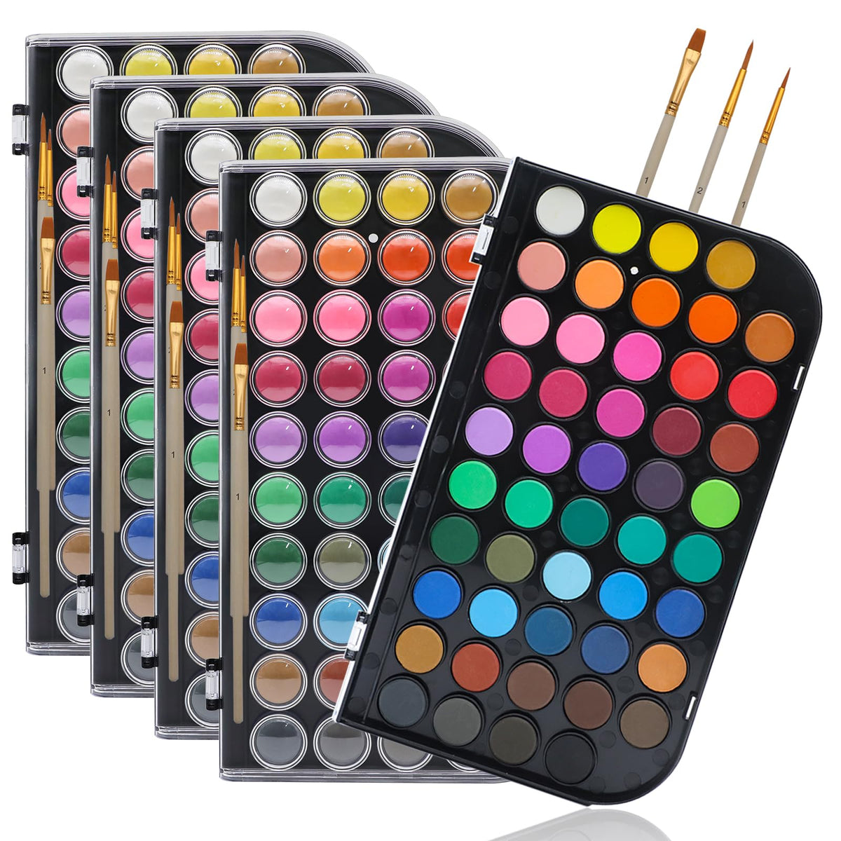 Artecho 48 Colors Watercolor Paint Set, 3 Brushes, 5 Packs