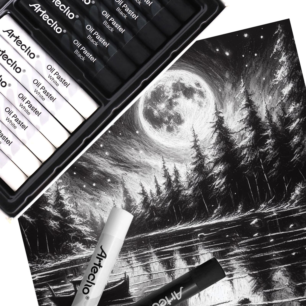 Artecho Oil Pastels Set of 12 PCS, 6 White and 6 Black (10 x 70 mm)